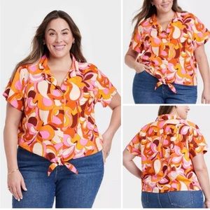 Ava & Viv Linen Blend Tie Front Shirt